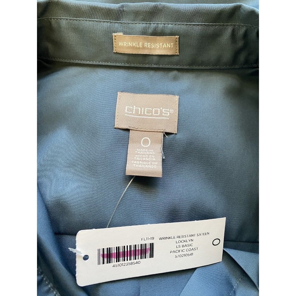 NEW CHICOS Wrinkle Resistant Tunic Top Locklyn Shirt 0 (S) Blue Roll Tab 9537 - Picture 7 of 9